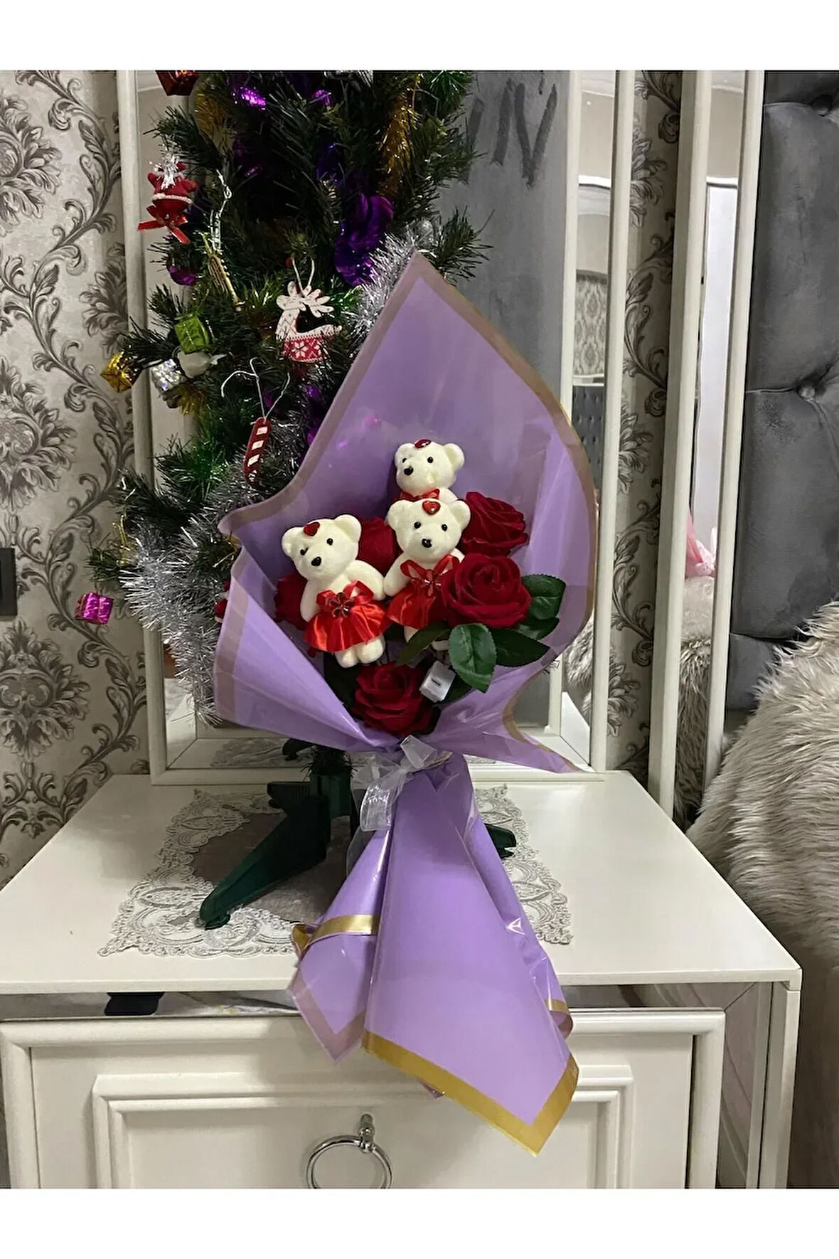 ışıklı ayıcıklı buket