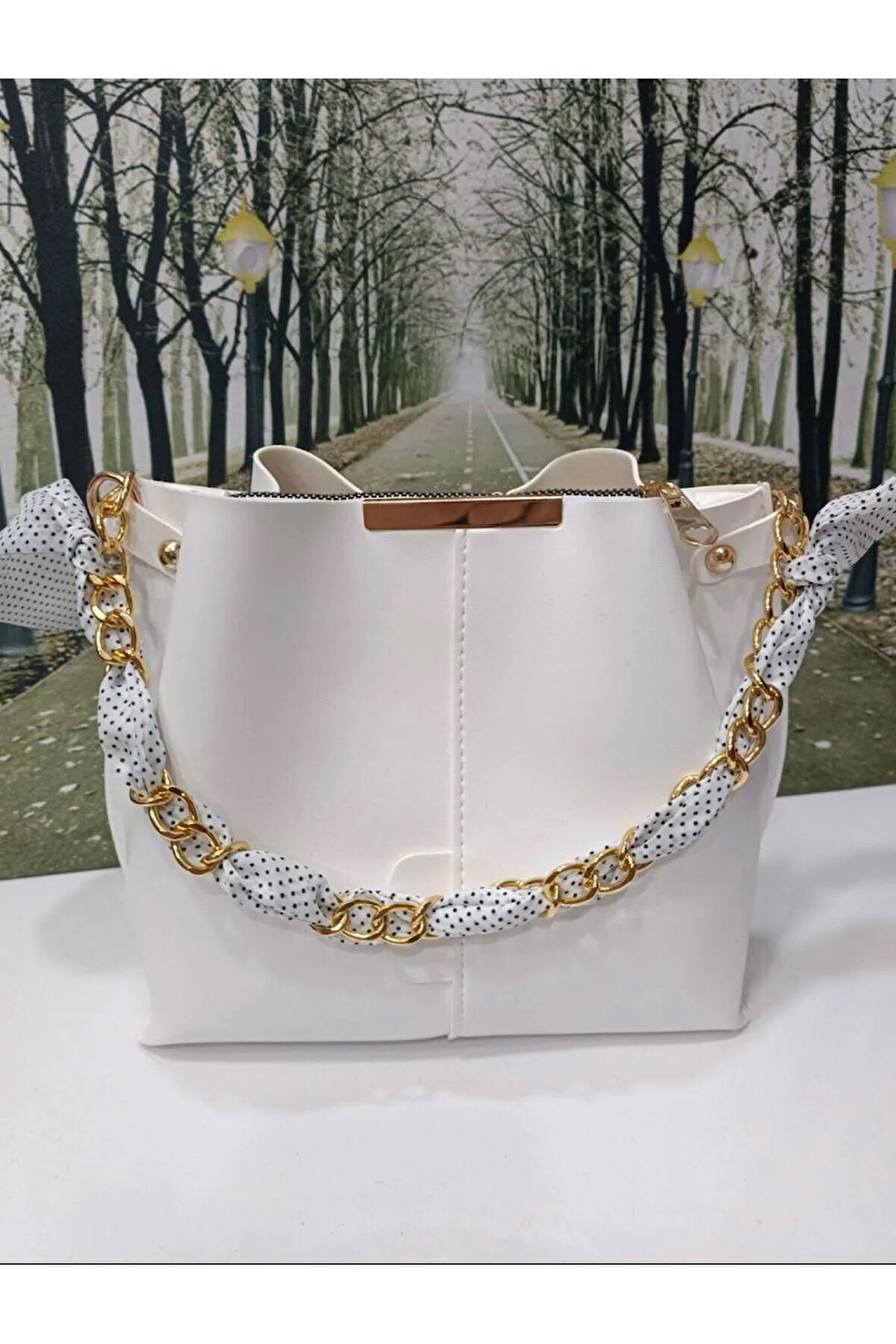 Kadın Şallı Zincirli Askılı Omuz Çantası