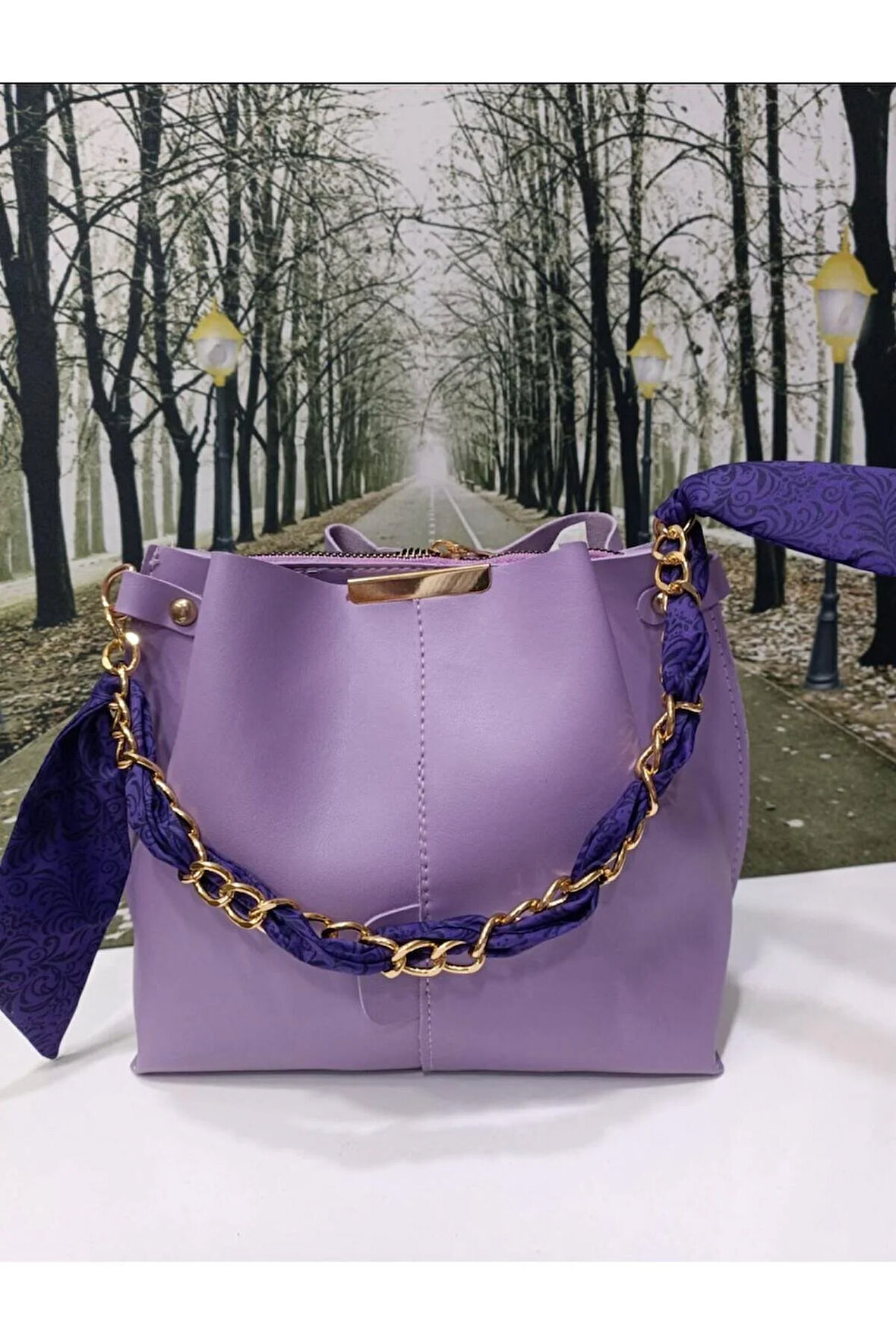 Kadın Şallı Zincirli Askılı Omuz Çantası