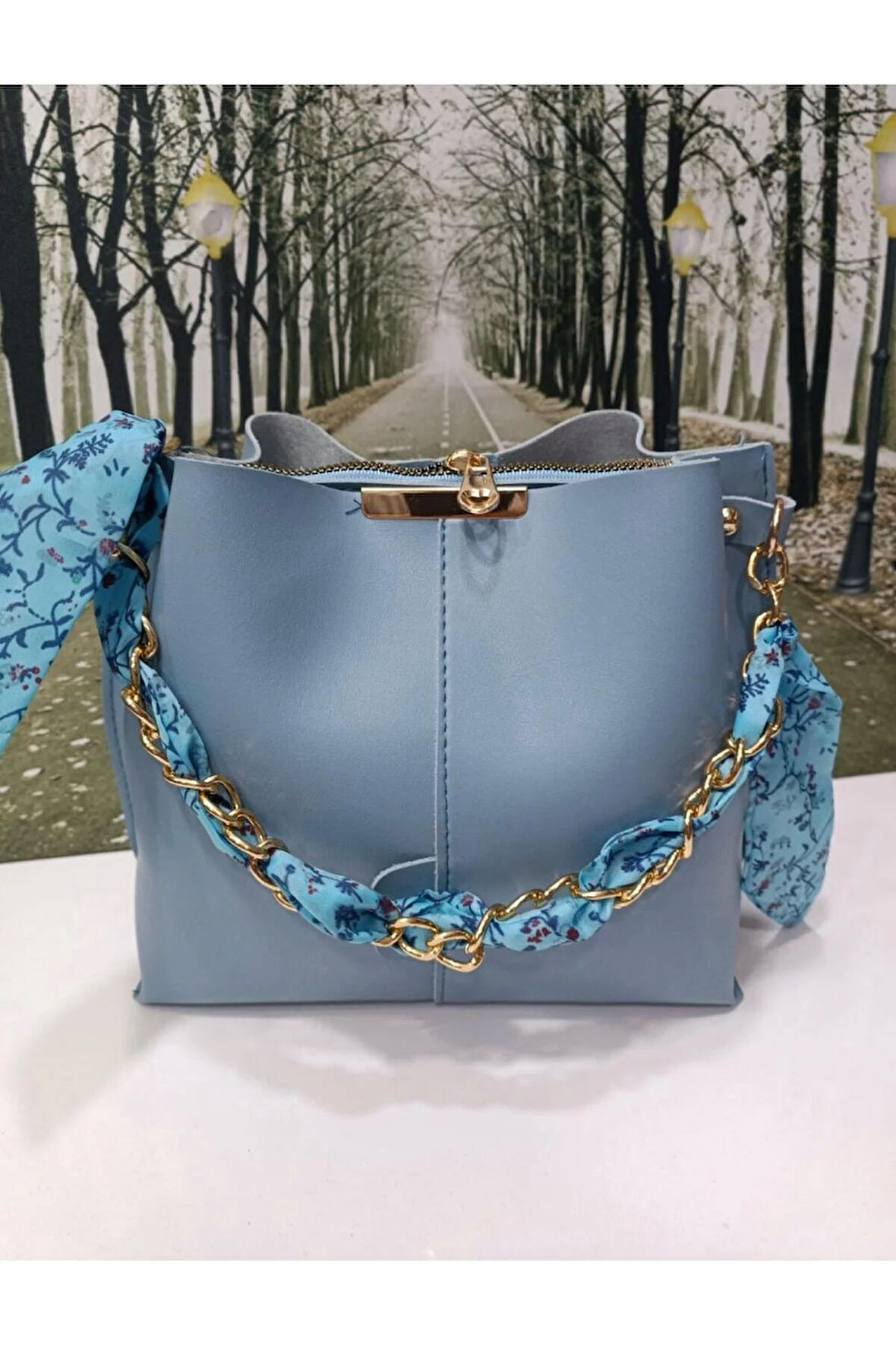 Kadın Şallı Zincirli Askılı Omuz Çantası