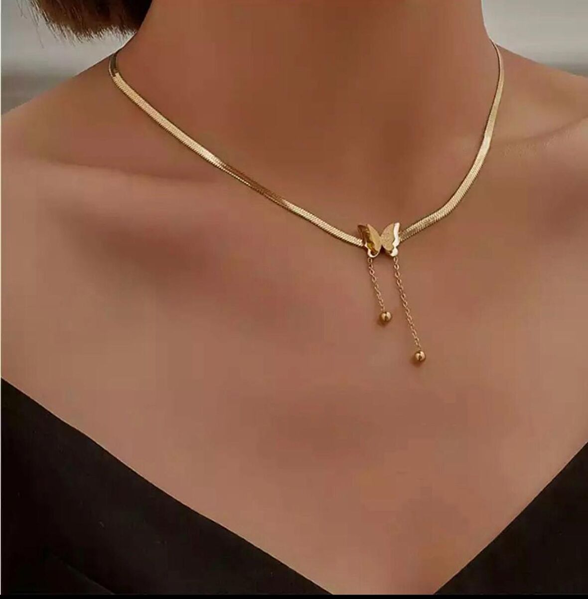 KELEBEK DETAY İTALYAN EZME ZİNCİR KOLYE KADIN GOLD ÇELİK ÜZERİ ALTIN KAPLAMA GARANTİ BELGELİ