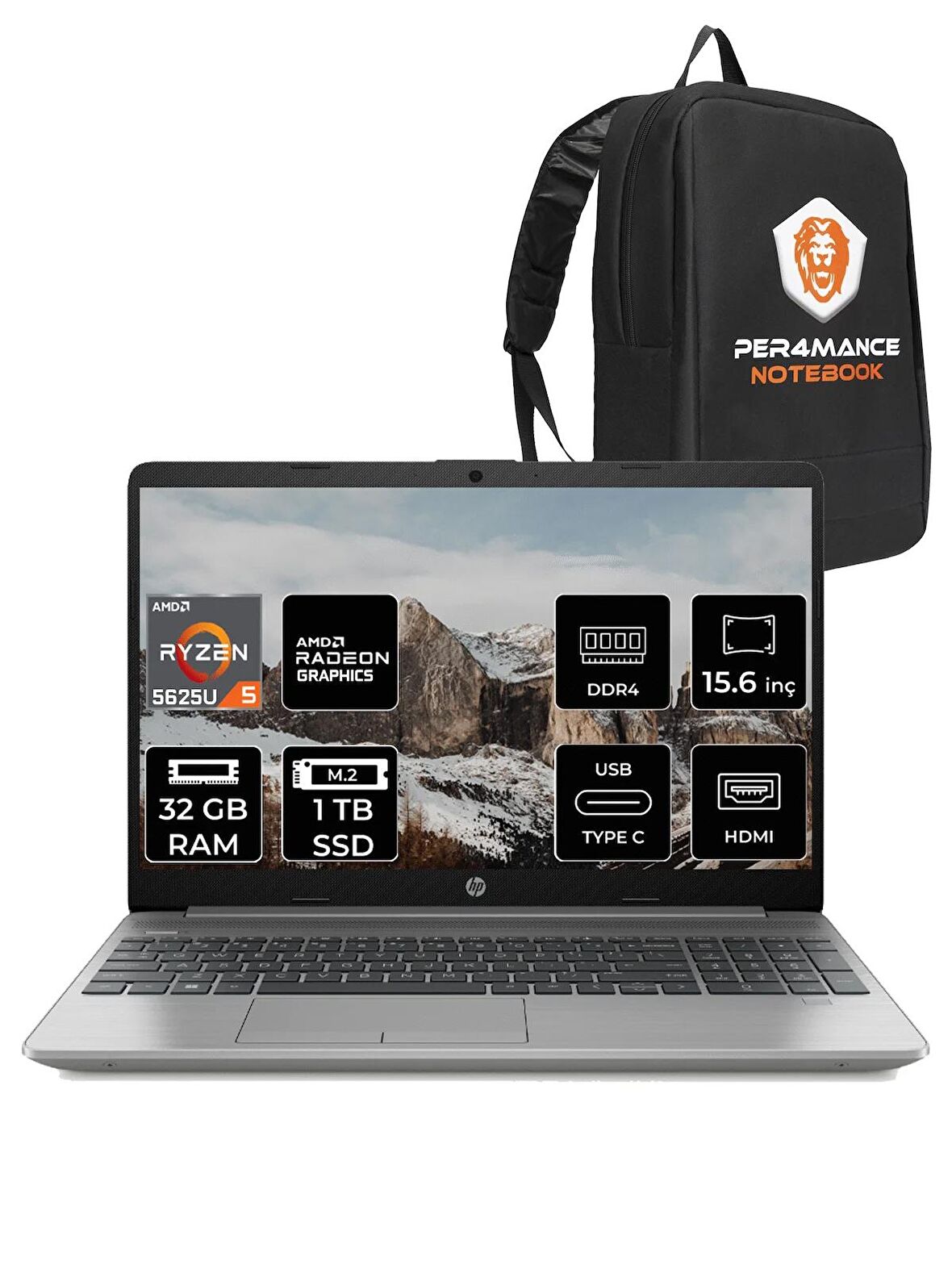 HP 255 G9 Ryzen 5 5625U 32GB 1TB SSD 15.6" FHD FDOS 6Q8N1ES & PER4 ÇANTA