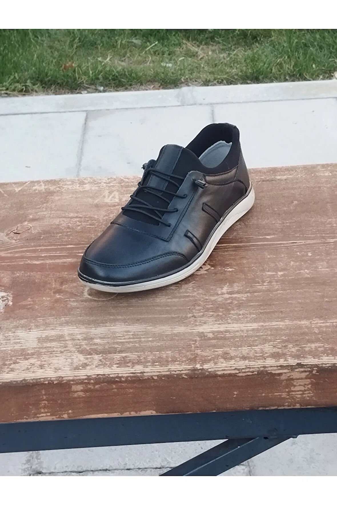 Erkek Yazlık Sportif Kundura Hakiki Deri  Faylon Taban Akıllı Bağcık ve Otobetik