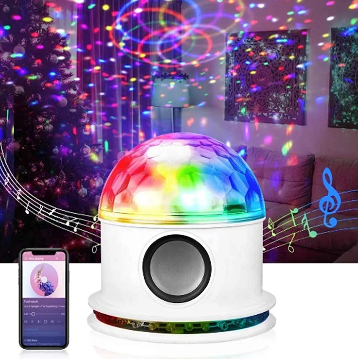 Süper Parlak Ses Kontrollü Kristal Led 10Watt Bluetooth Hoparlörlü Atmosfer Gece Lambası