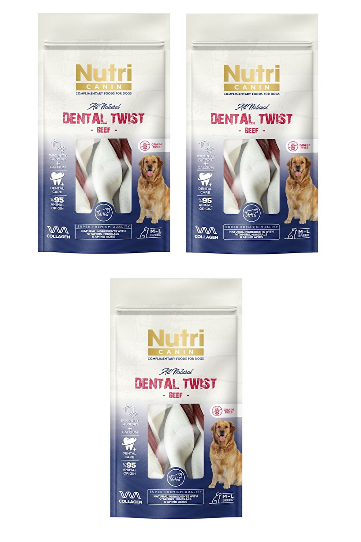 Nutri Canin Dental Twist Sığır Etli M-L Irk İçin Köpek Ödülü 120 Gr. X 3 Adet