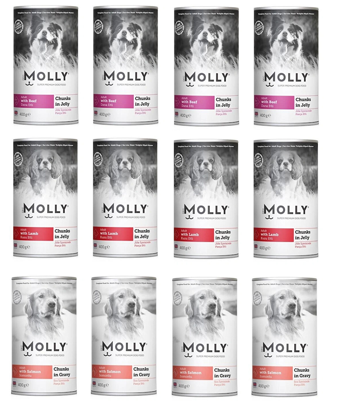 Molly 3 Çeşit Karma Köpek Konservesi 400 Gr X 12 Adet