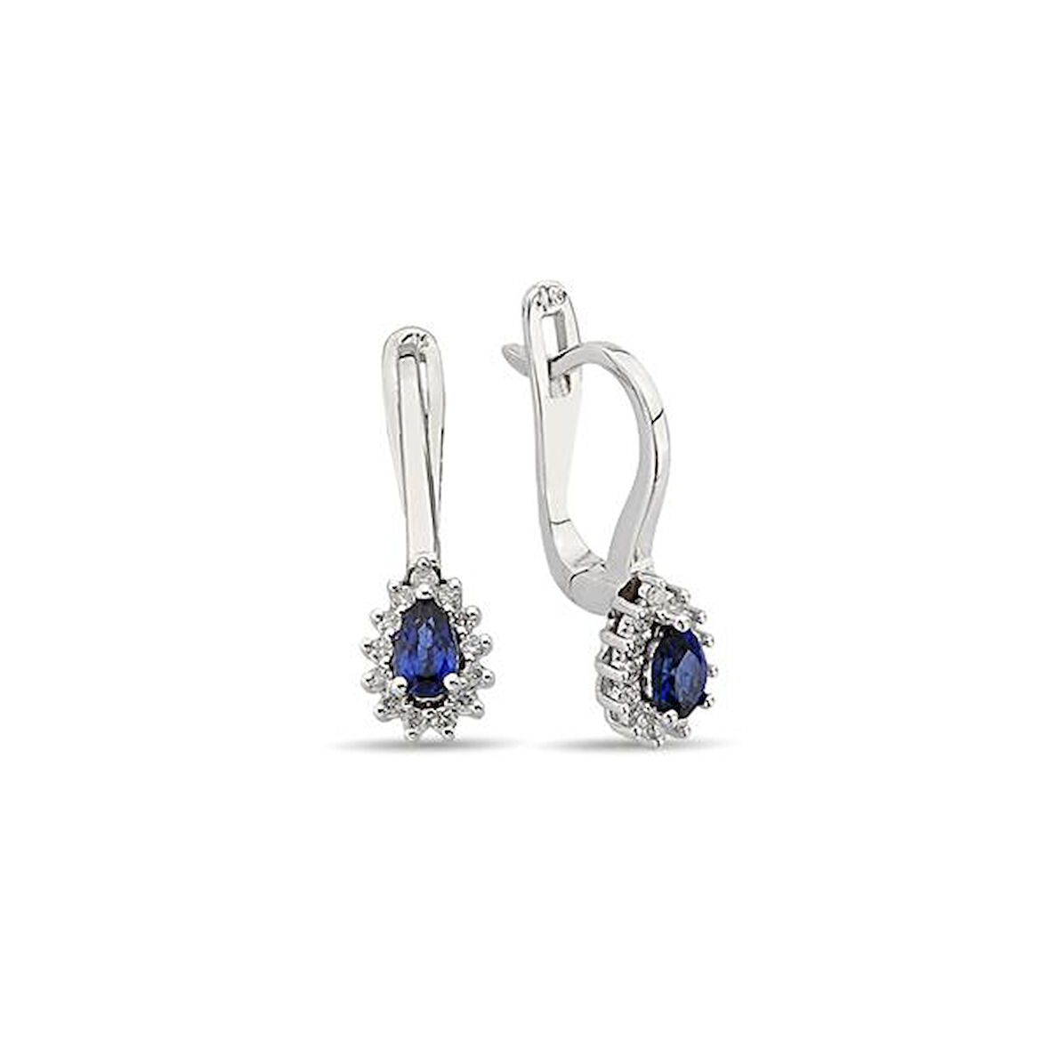 0,19 Karat Pırlantalı Safir Damla Küpe
