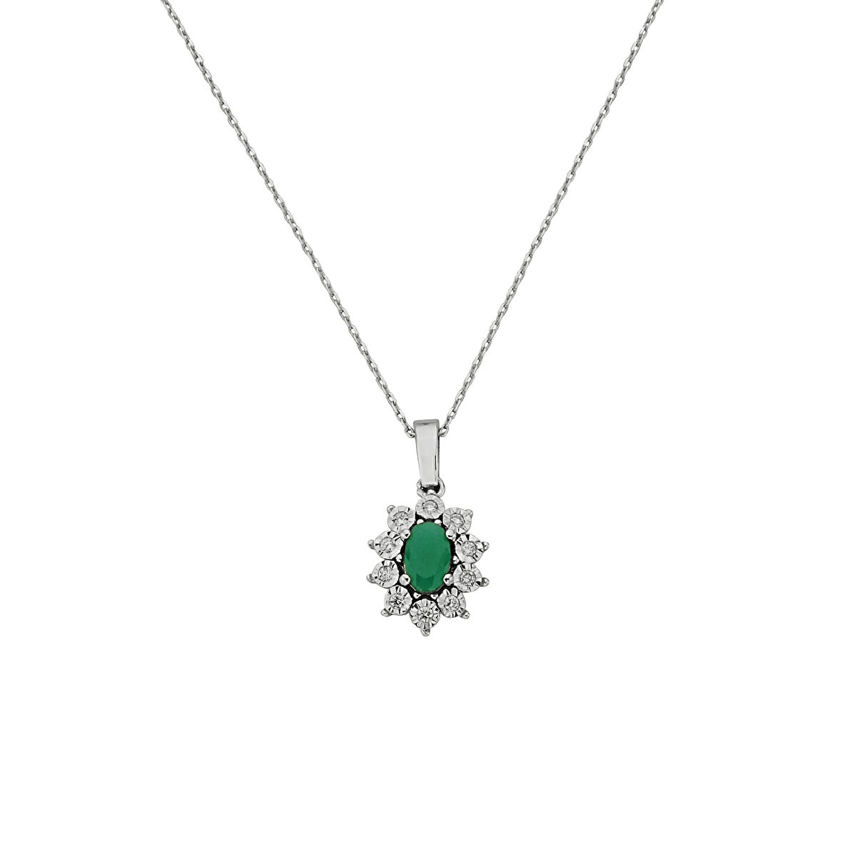 0,50 Karat Pırlantalı Zümrüt Oval Kolye