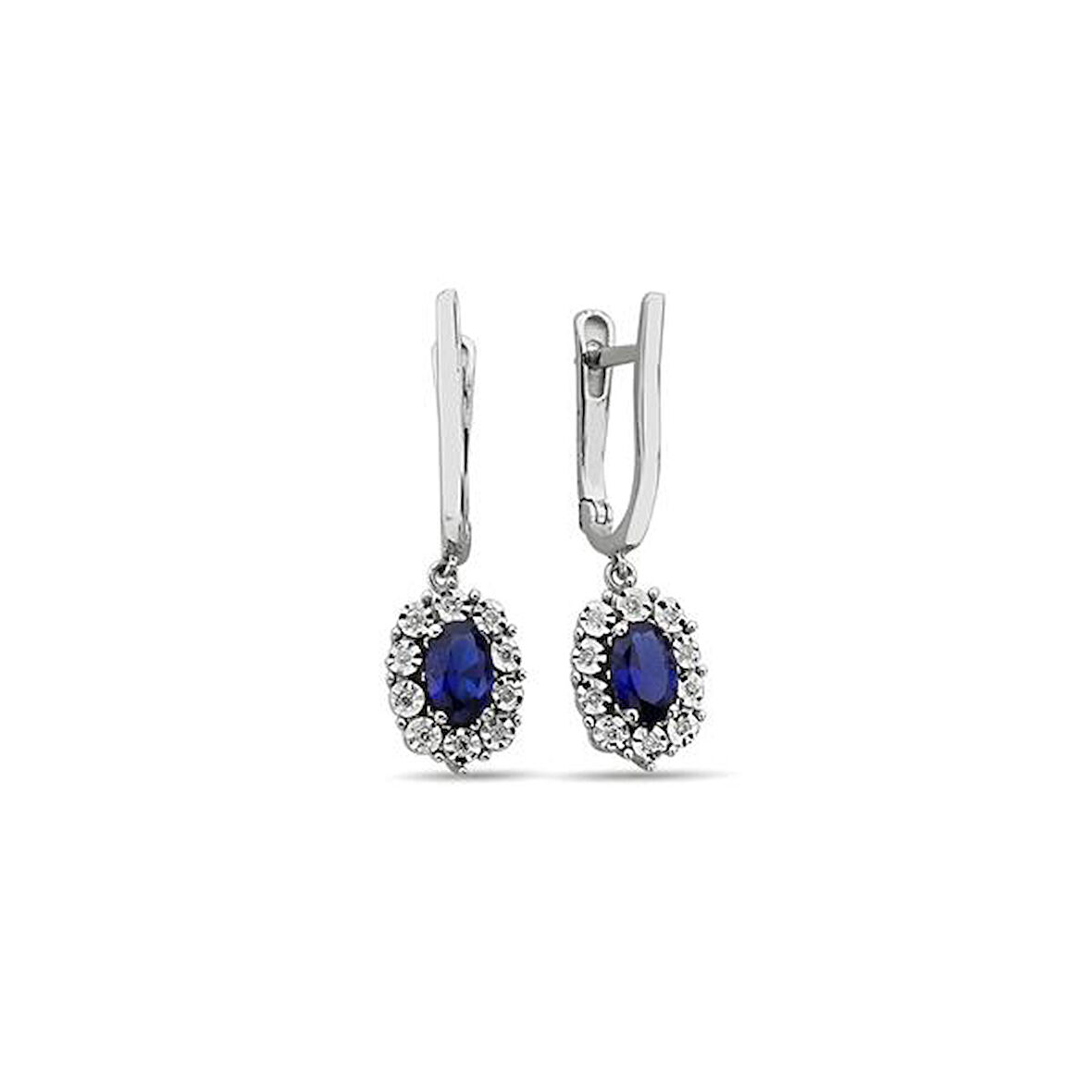 0,10 Karat Pırlantalı Safir Oval Küpe