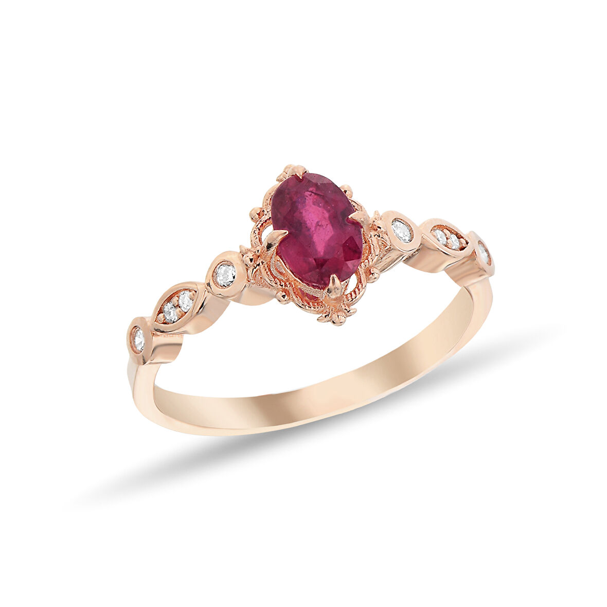 0,08 Karat Pırlantalı Yakut Taşlı Vintage Yüzük