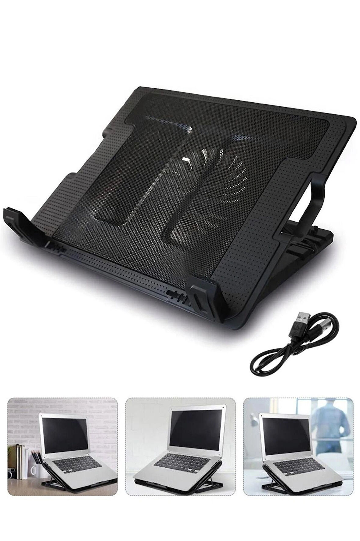 Notebook Altlığı Tek Fanlı Laptop Soğutucu Cooling Pad Ledli 5 Kademeli Boyun Koruma Cooling Pad