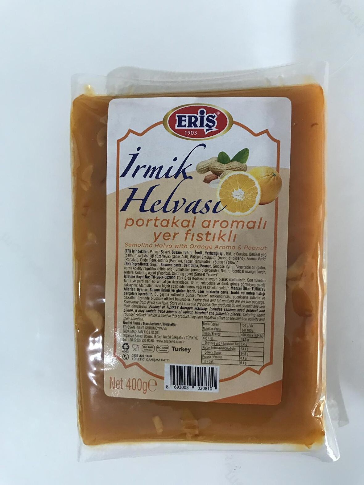 ERİŞ İrmik Helvası Portokal ve Yer Fıstıklı 400Gr