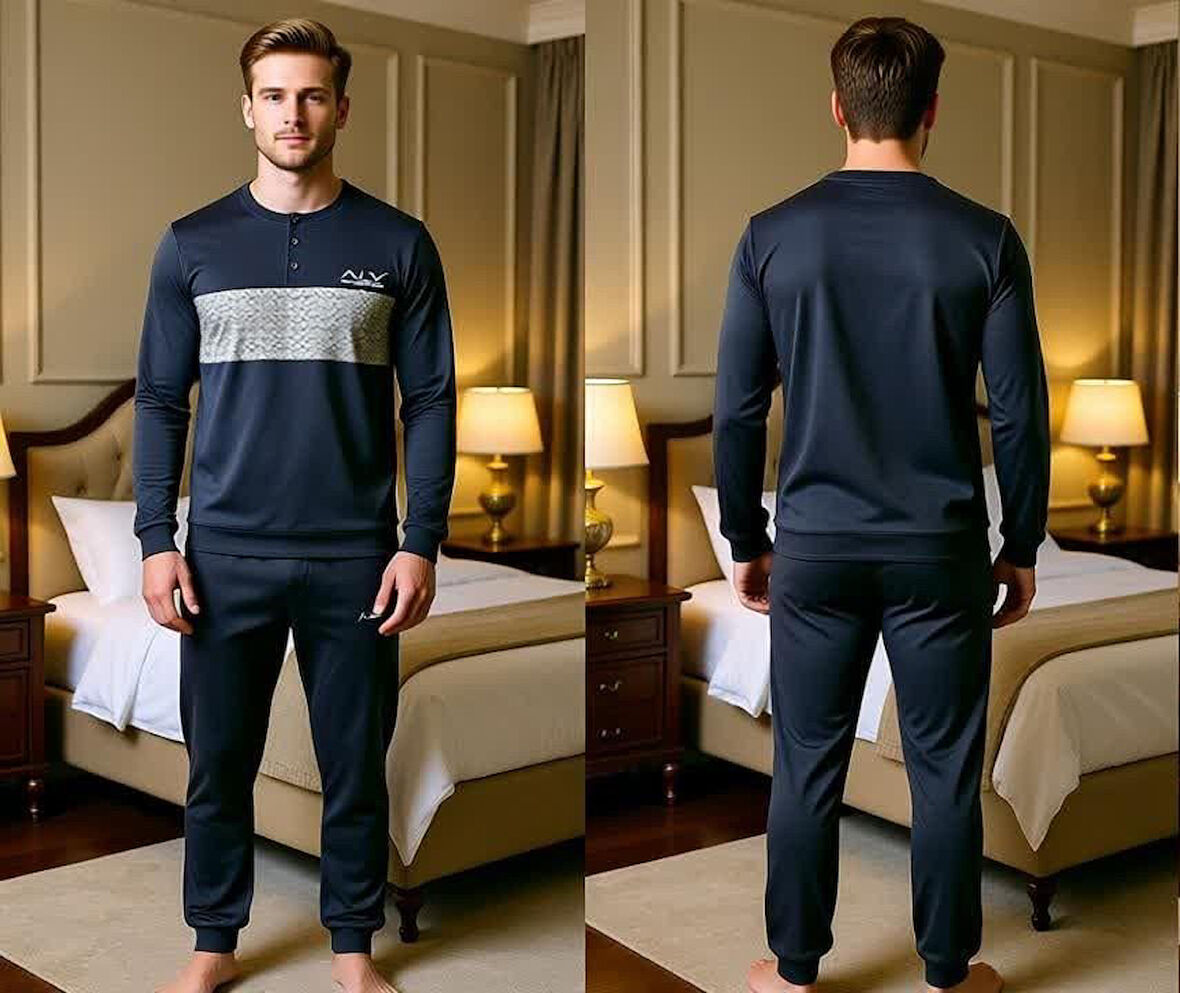 Erkek Pamuklu Füme Renk Pijama Takımı AL002