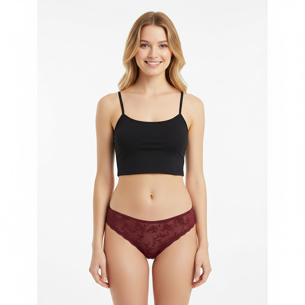 Kadın Dantelli Kiraz Renk Slip Külot BB2028