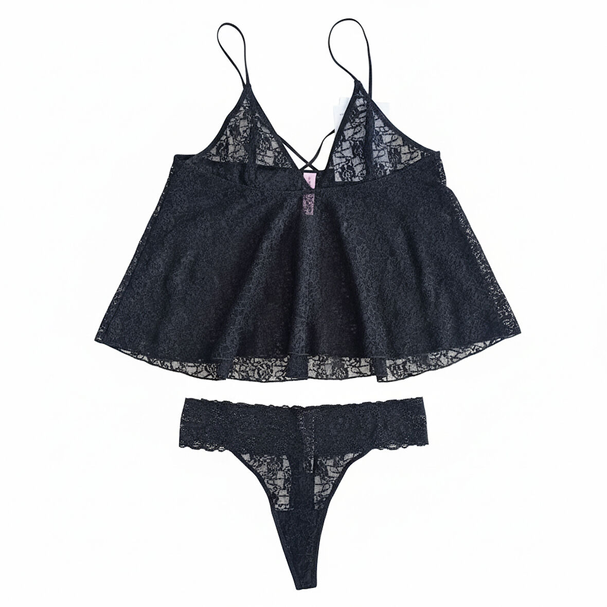 Kadın Çapraz Askı Detaylı Siyah Renk Tül String 2 li Set BB2054