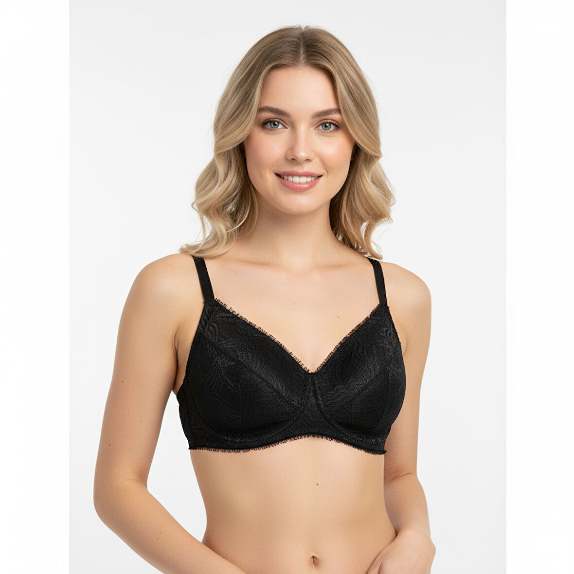 Kadın Yarım Kaplı Toparlayıcı Dantelli Siyah Renk Sütyen BB2077