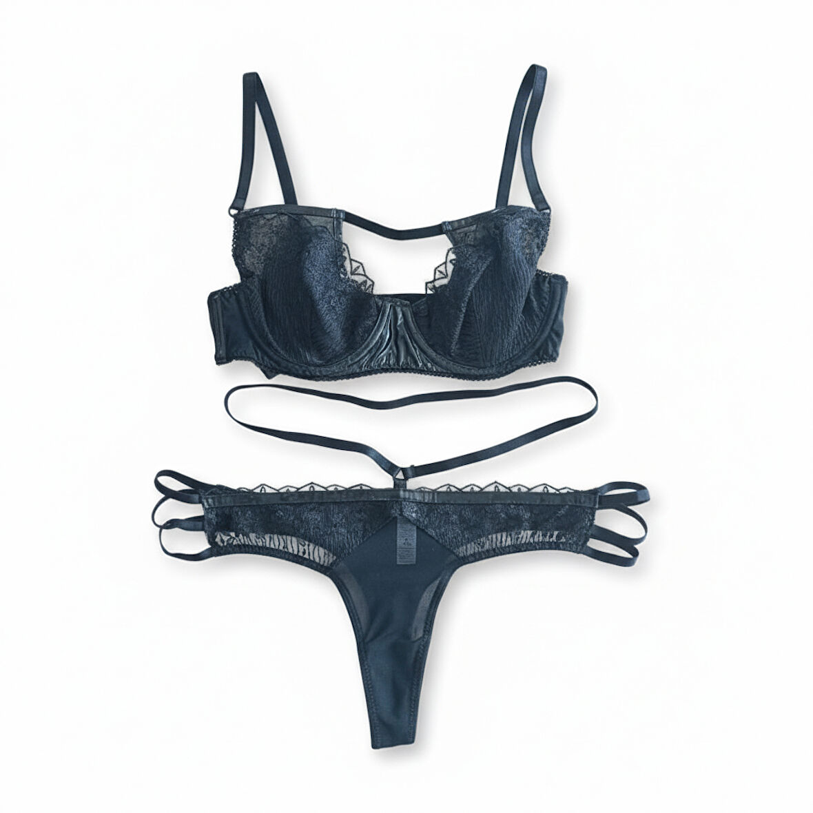 Kadın Dantelli Deri String 2 li Set BB2086