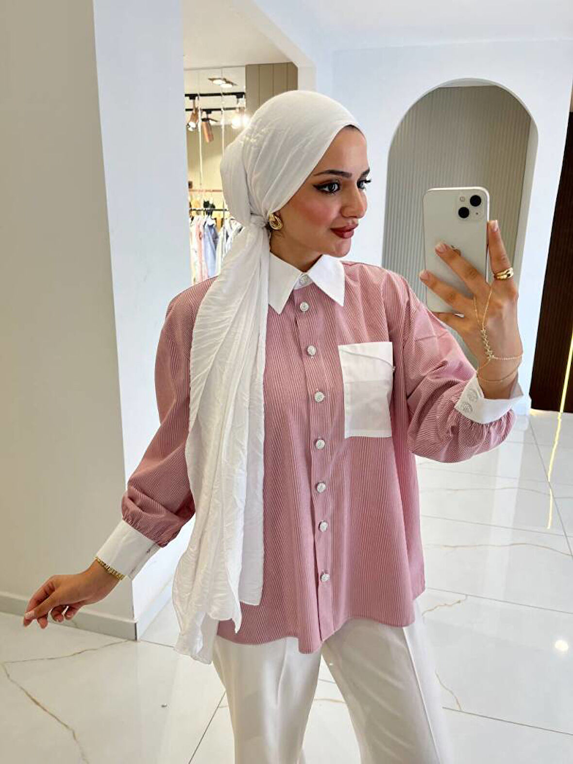 Cep Detaylı Çizgili  Basıc Gömlek GMK16035