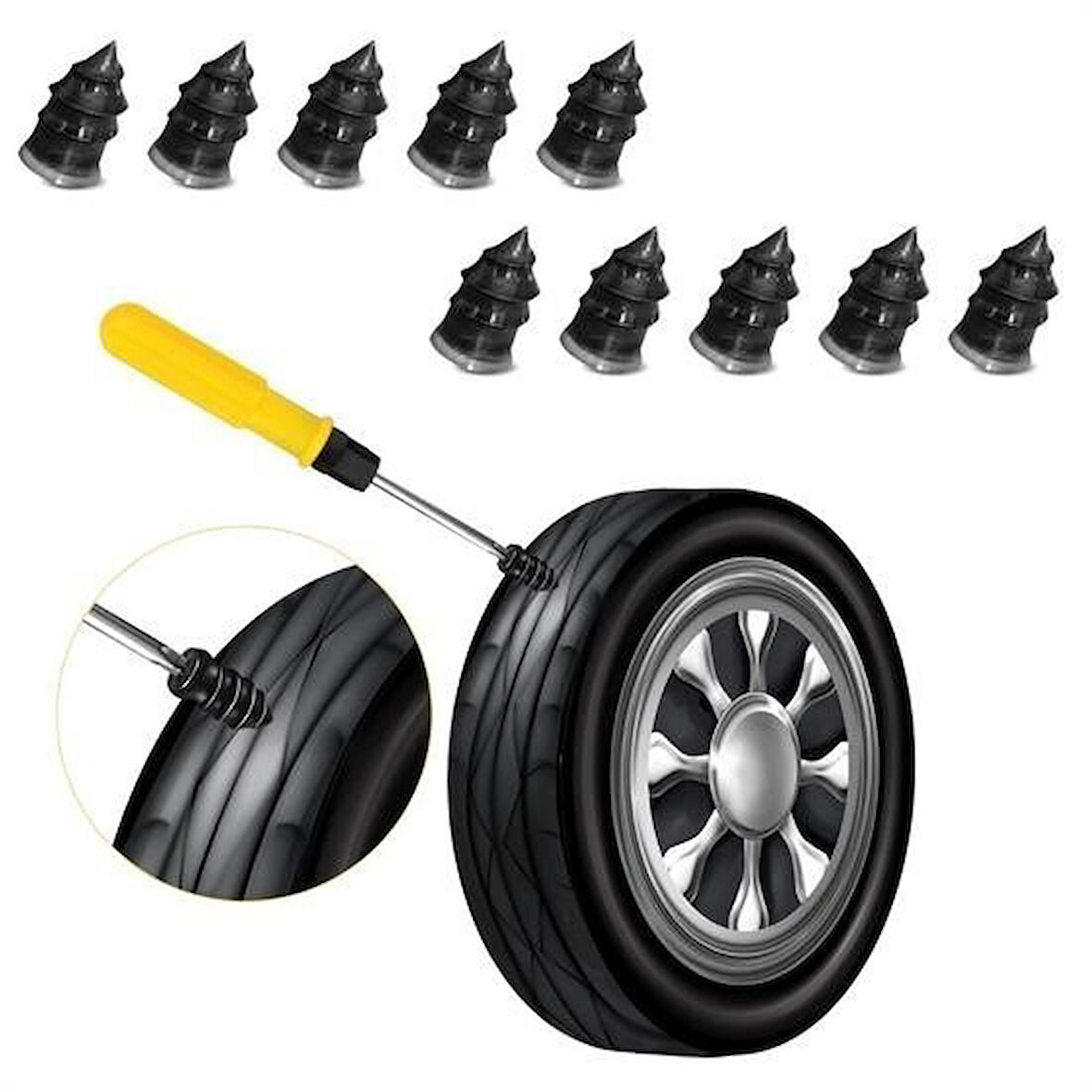 caselka® 10 Adet Çok Amaçlı Kolay Kullanılabilir Araba Lastiği Tamir Kauçuğu