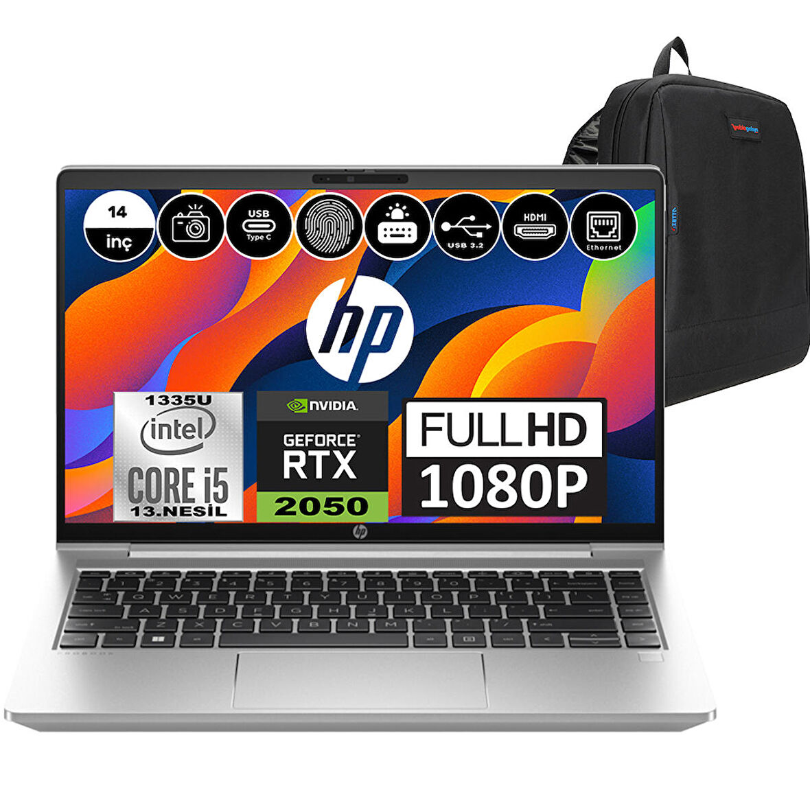 Hp Probook 440 G10 Intel Core I5 1335U 32GB 256GB SSD RTX2050-4GB Freedos 14" FHD Taşınabilir Bilgisayar 8A568EAF09 + Weblegelsin Çanta