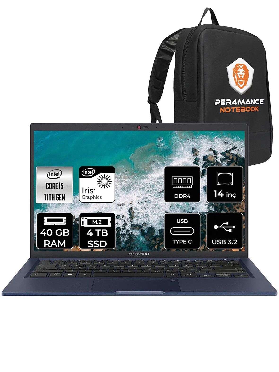 Asus ExpertBook B1400CEAE İ5 1135G7 40GB RAM 4TB SSD 14'' FHD FDOS EB2838 & PER4 ÇANTA