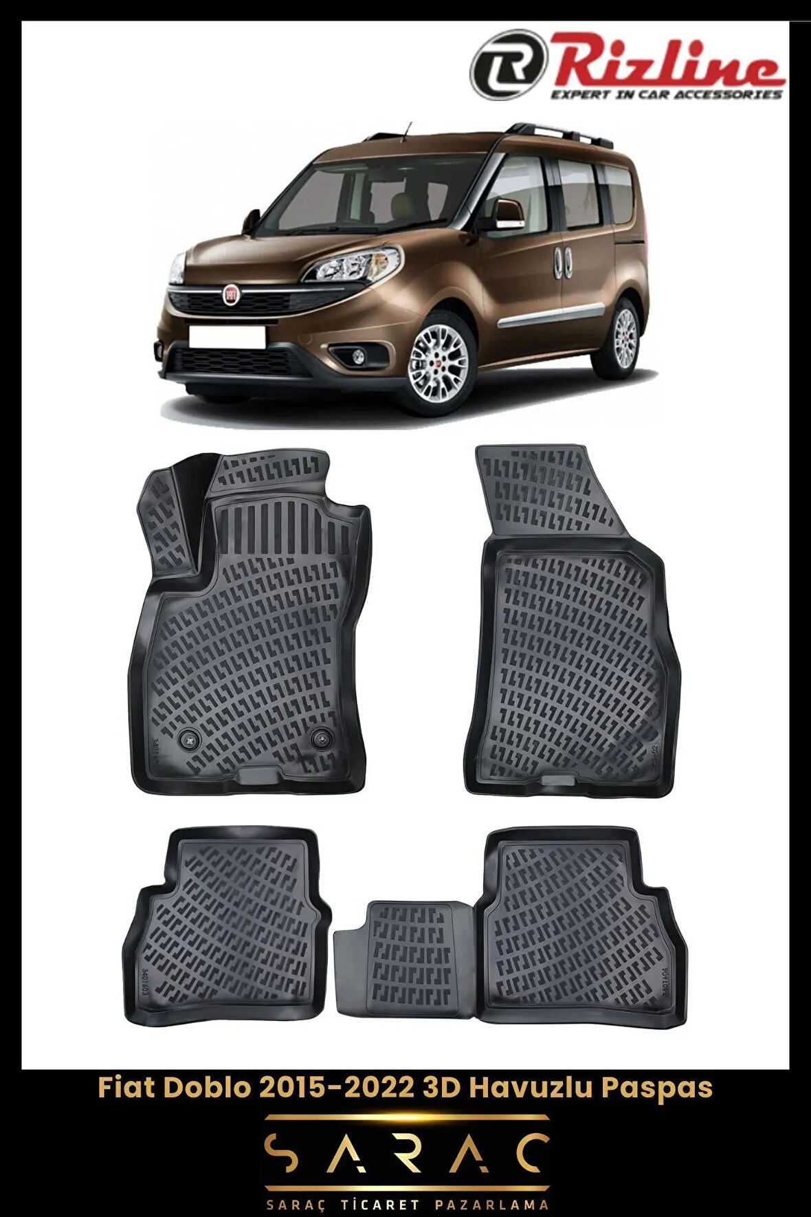 Rizline Fiat Doblo 2021 Model 3D Havuzlu Paspas