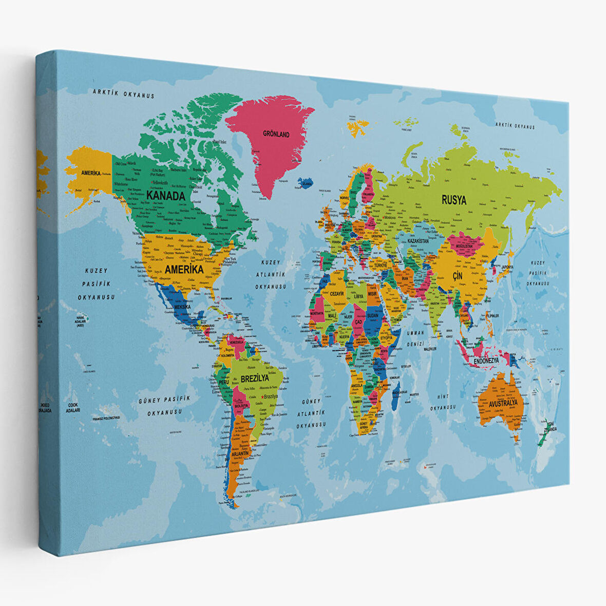 Harita Sepeti Dünya Haritası Türkçe Kanvas Tablo Ayrıntılı Dekoratif-Okyanuslu 2172