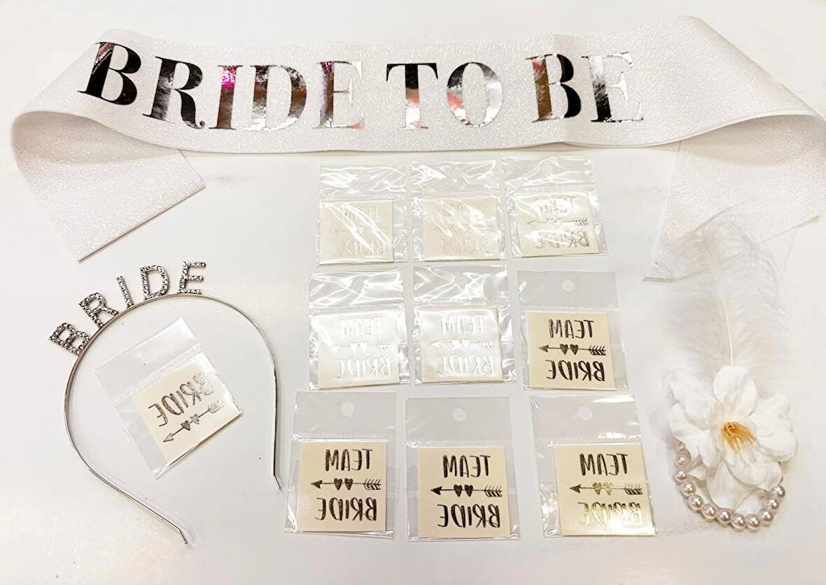 Nessiworld   Gümüş Renk Bride Partisi Taç Kuşak Dövme Bileklik Seti Full 13 Parça