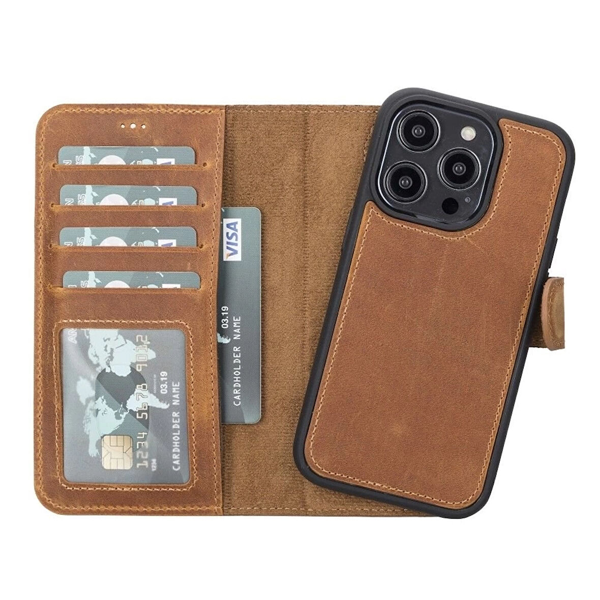 Apple iPhone 14 Plus Uyumlu Deri Cüzdanlı Kılıf MWWN NU2 Pembe