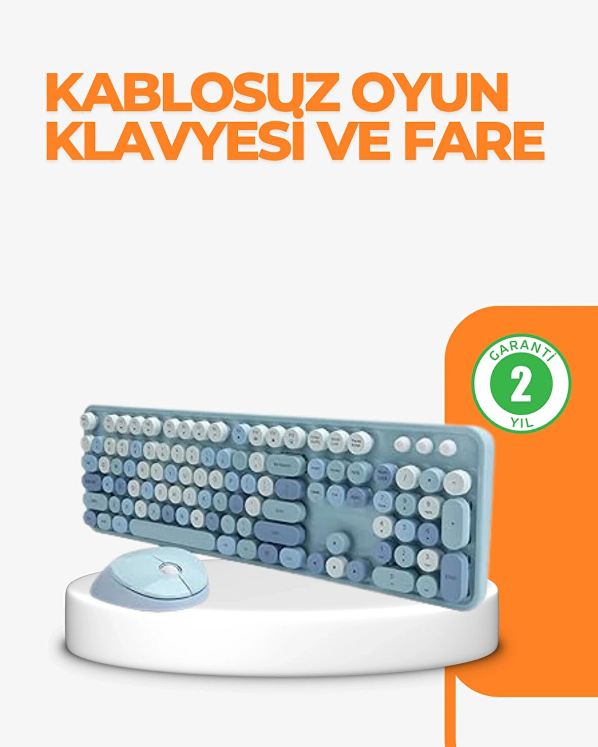 BUĞZ Kablosuz Retro Klavye ve Mouse Seti – 104 Tuşlu Sevimli Tasarım