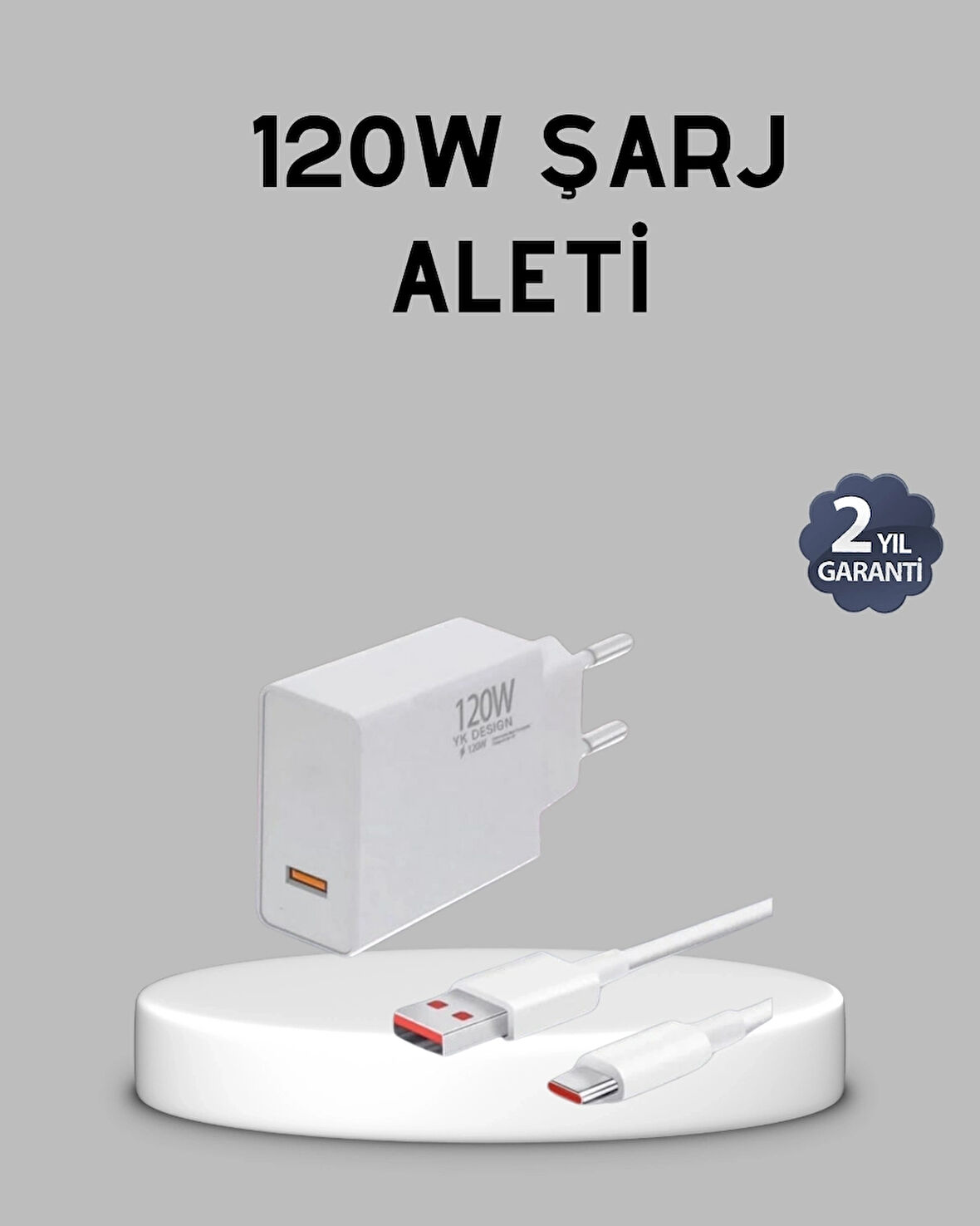BUĞZ 120W Süper Hızlı Şarj Adaptörü – Type-C Kablo Dahil, Yüksek Voltaj Korumalı
