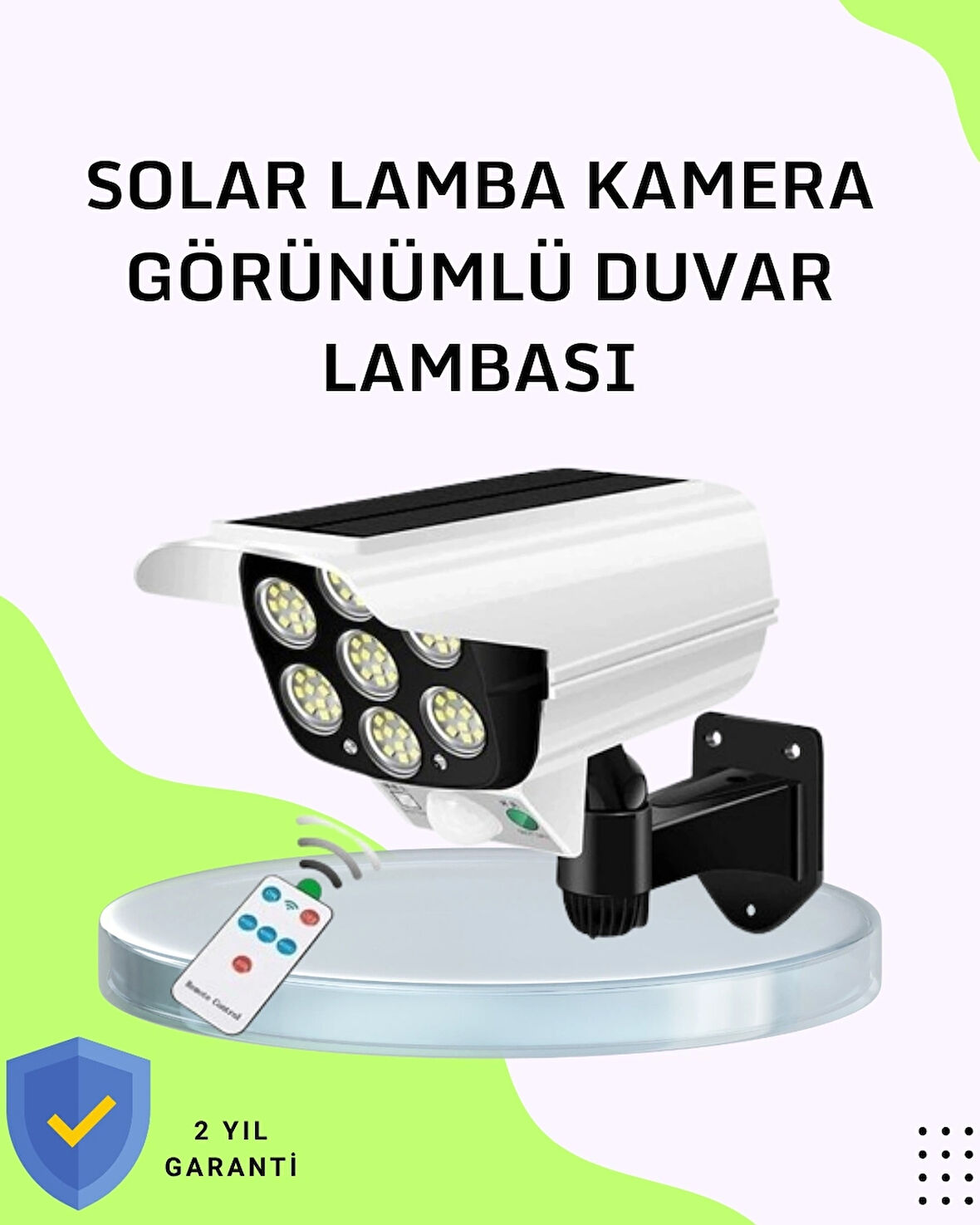 BUĞZ 3 Modlu Güneş Paneli Aydınlatmalı Dış Mekan Güvenlik Işığı – IP65 Su Geçirmez, PIR Sensörlü