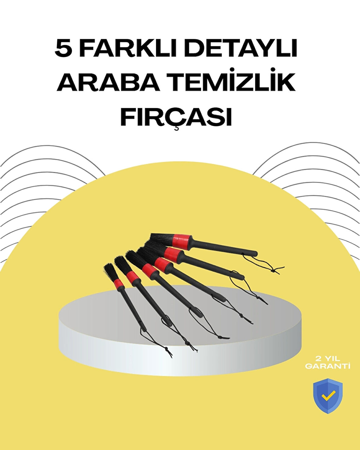 BUĞZ 5 Boy Fırçalı Araba Temizlik Seti-Derin Temizlik Sağlayan Yumuşak Fırçalar