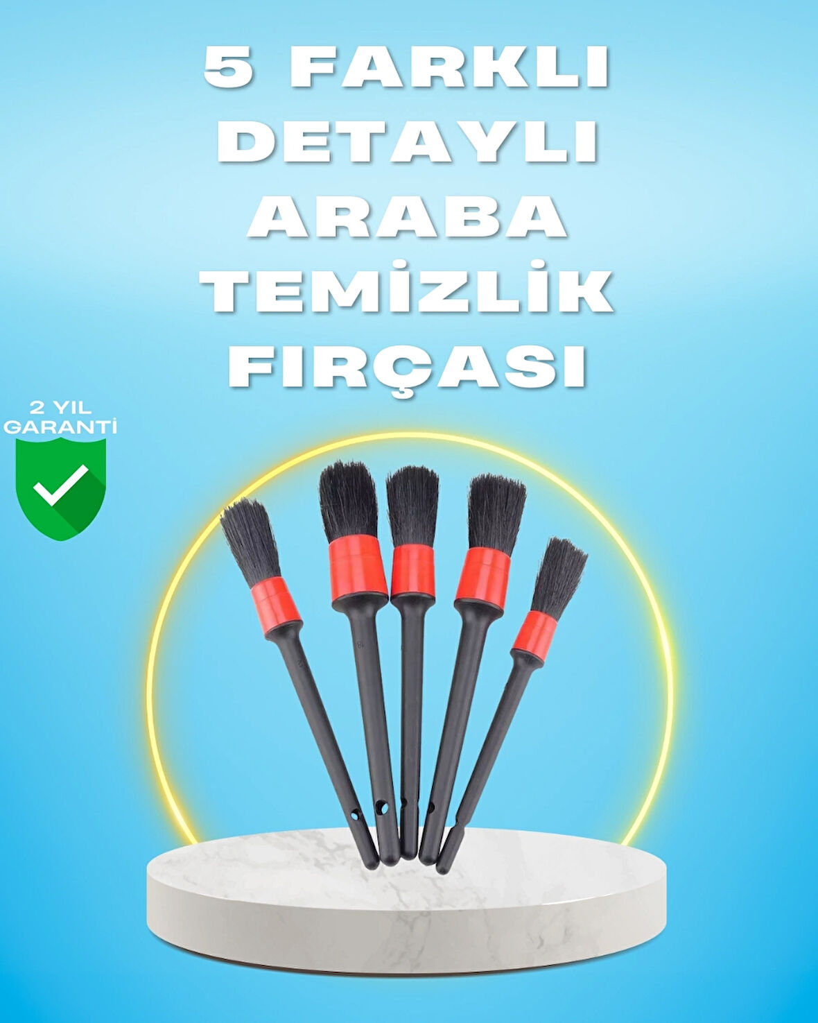 BUĞZ 5'li Araba Temizlik Fırçaları-Farklı Boyutlu Fırçalarla Derinlemesine Temizlik