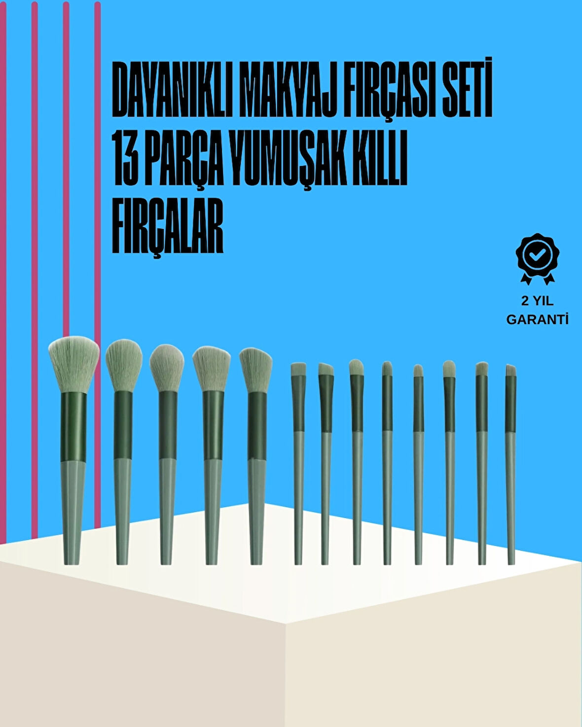 BUĞZ Taşınabilir Ergonomik Yapılı 13 Adet Fiber Kıllı Yüz ve Göz Makyaj Fırçası Seti