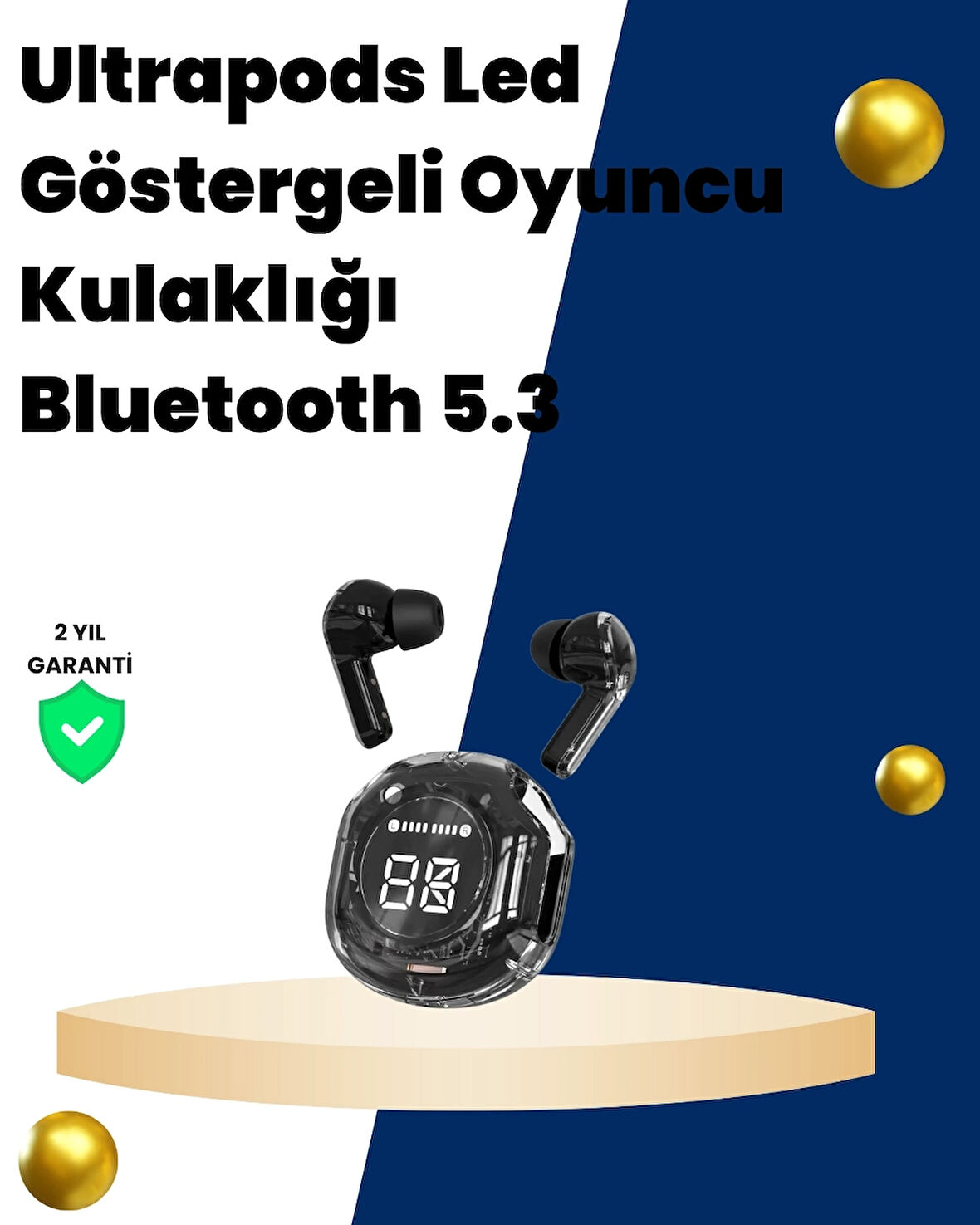 BUĞZ Bluetooth 5.3 Kablosuz Kulaklık 30mm Sürücü LED Ekranlı Mikrofonlu