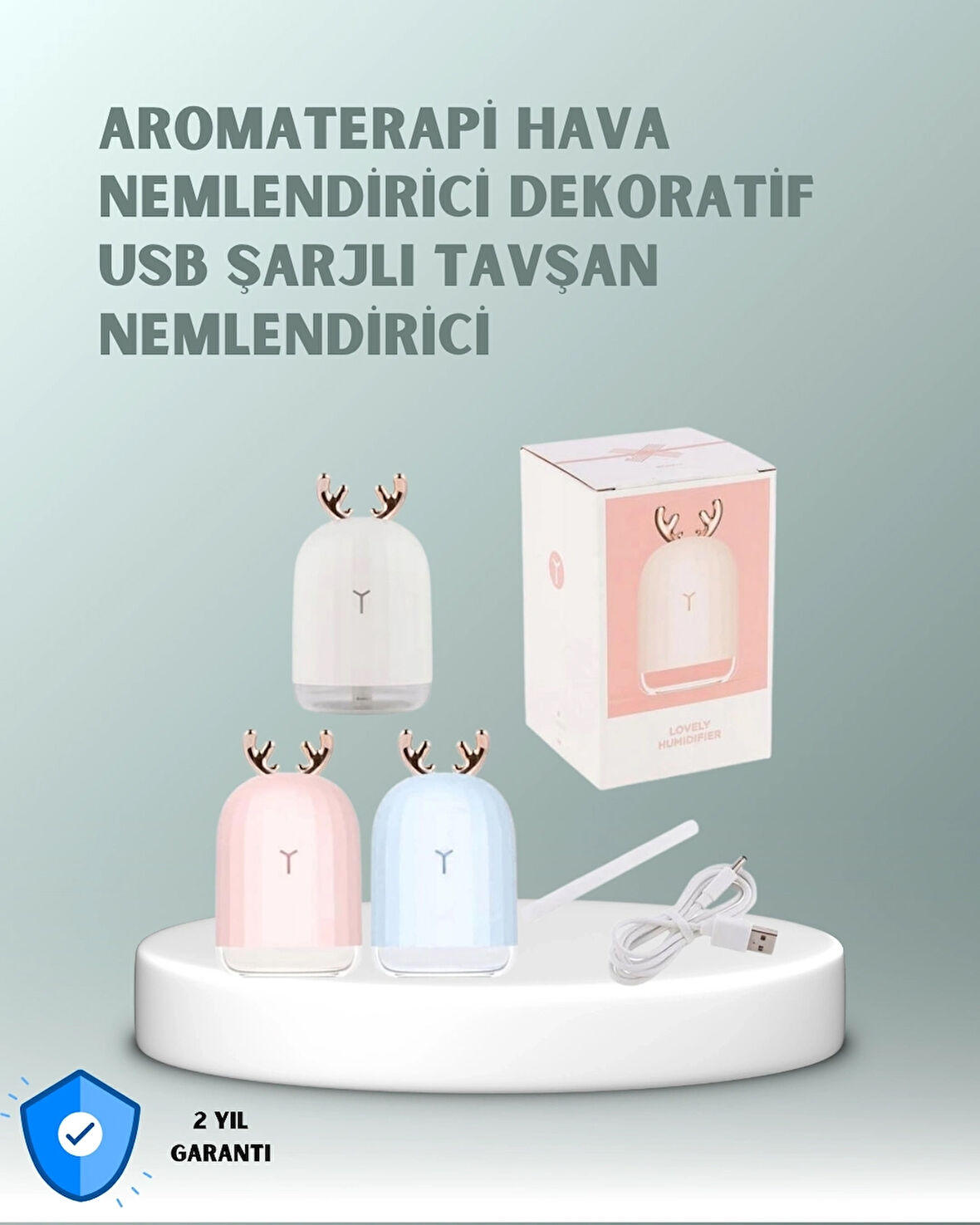BUĞZ 200 ml Tavşan Kulaklı Ultrasonik Hava Nemlendirici ve Gece Lambası