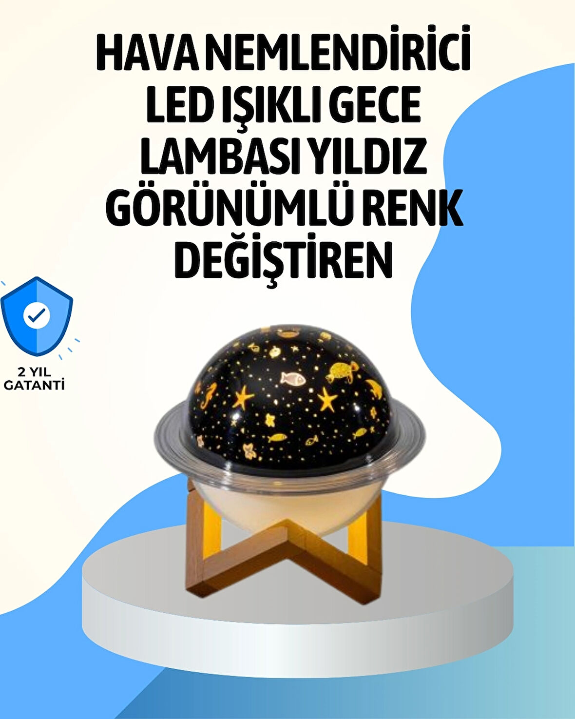 BUĞZ Projektör ışıklı ve aromaterapi destekli taşınabilir nemlendirici cihaz USB bağlantılı