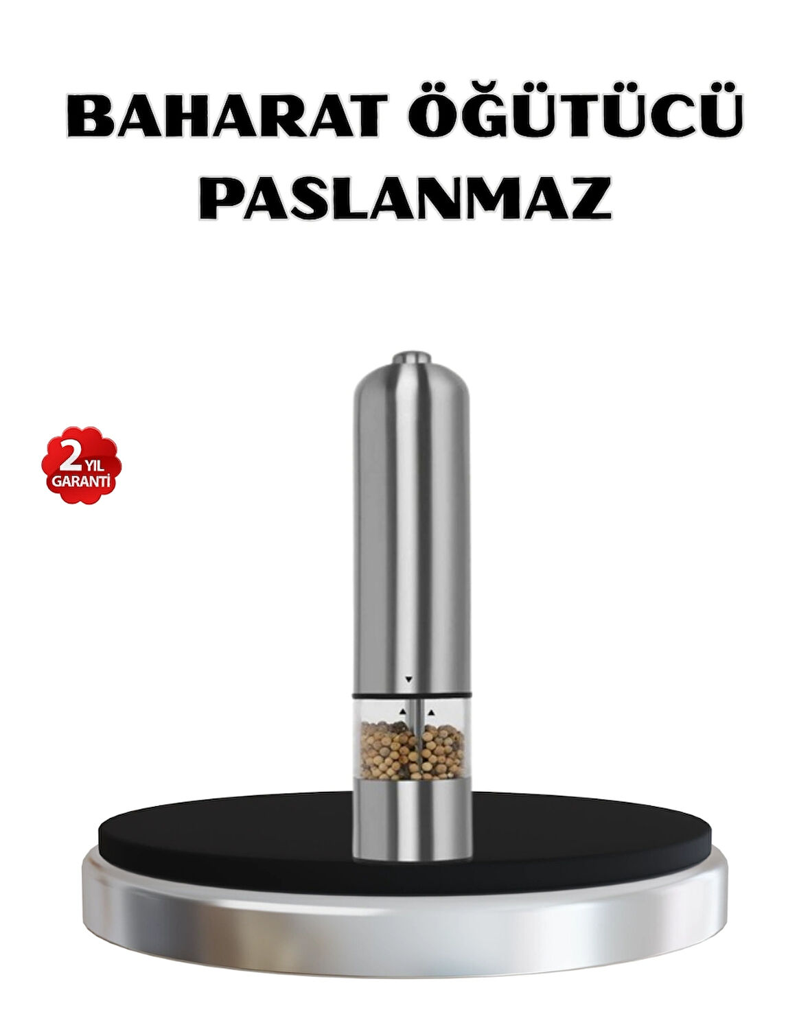 BUĞZ Modern Otomatik Baharat Öğütücü Seti – Pilli, Paslanmaz Çelik, LED Aydınlatmalı
