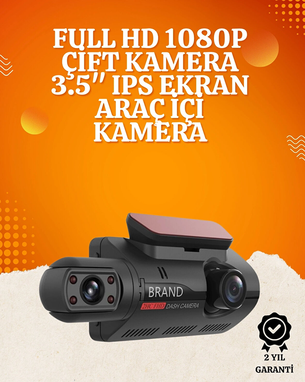 BUĞZ WiFi Destekli Araç Kamerası – 3 inç Ekran, 1080P Ön ve 720P İç Kamera