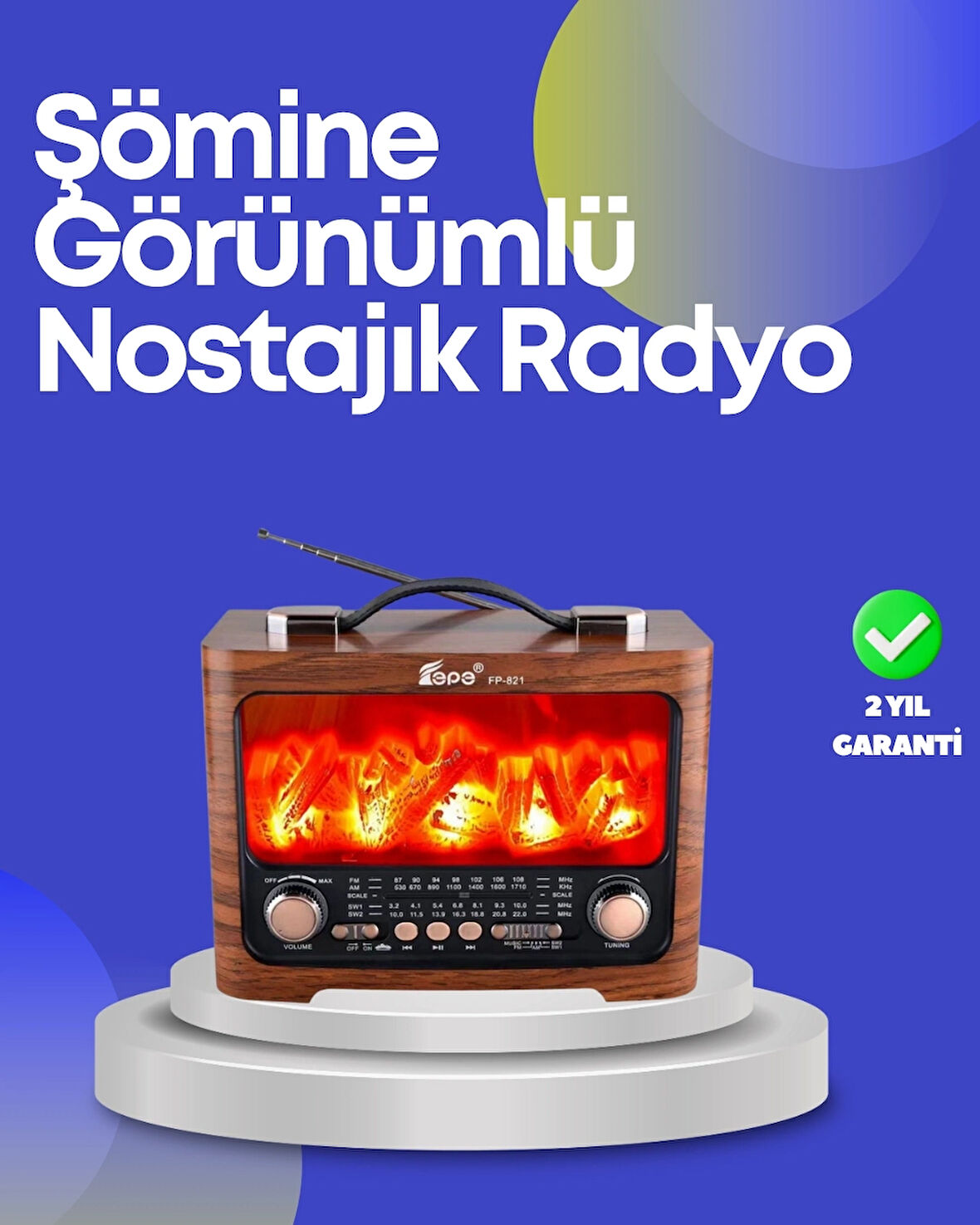 BUĞZ Taşınabilir Kamp Hoparlörü – Solar Şarjlı, Şömine Efektli, 7W Güçlü Ses