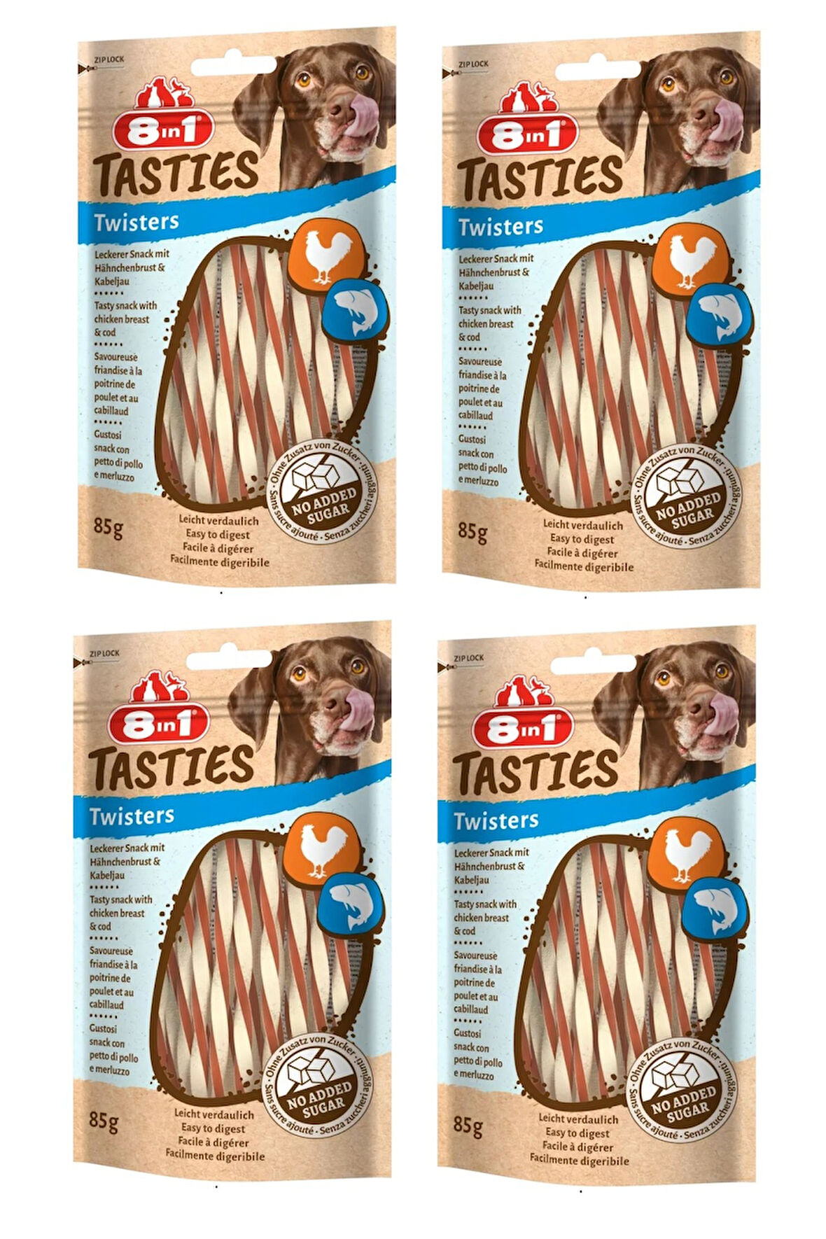 8in1 Tasties Twisters Tavuk ve Balıklı Köpek Ödülü 85 Gr. X 4 Adet