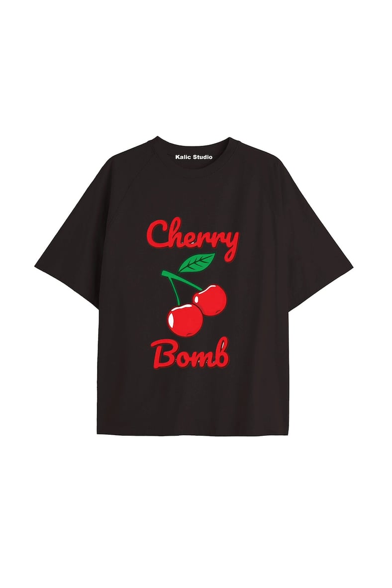Y2k vintage Cherry Baskılı Sİyah T-shirt KOD 101