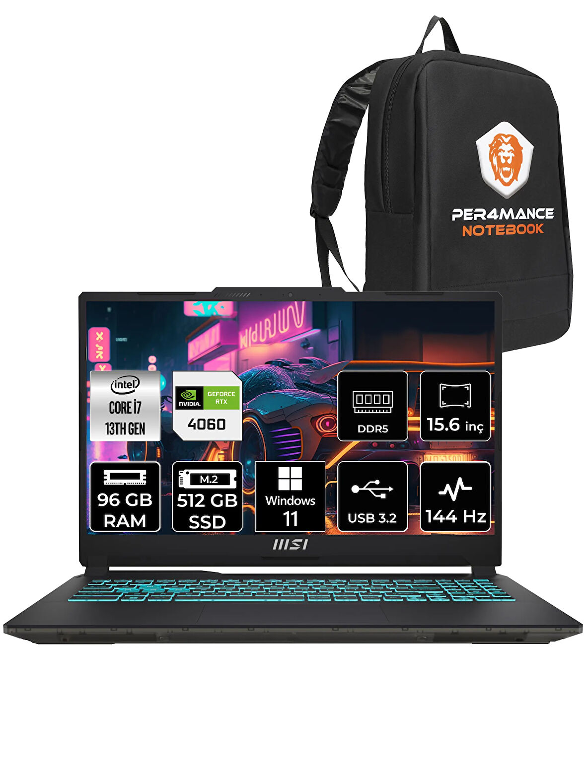 MSI Cyborg 15 i7-13620H 96GB 512GB SSD RTX4060/8GB 15.6" FHD 144HZ W11P A13VF-893XTR & PER4 ÇANTA