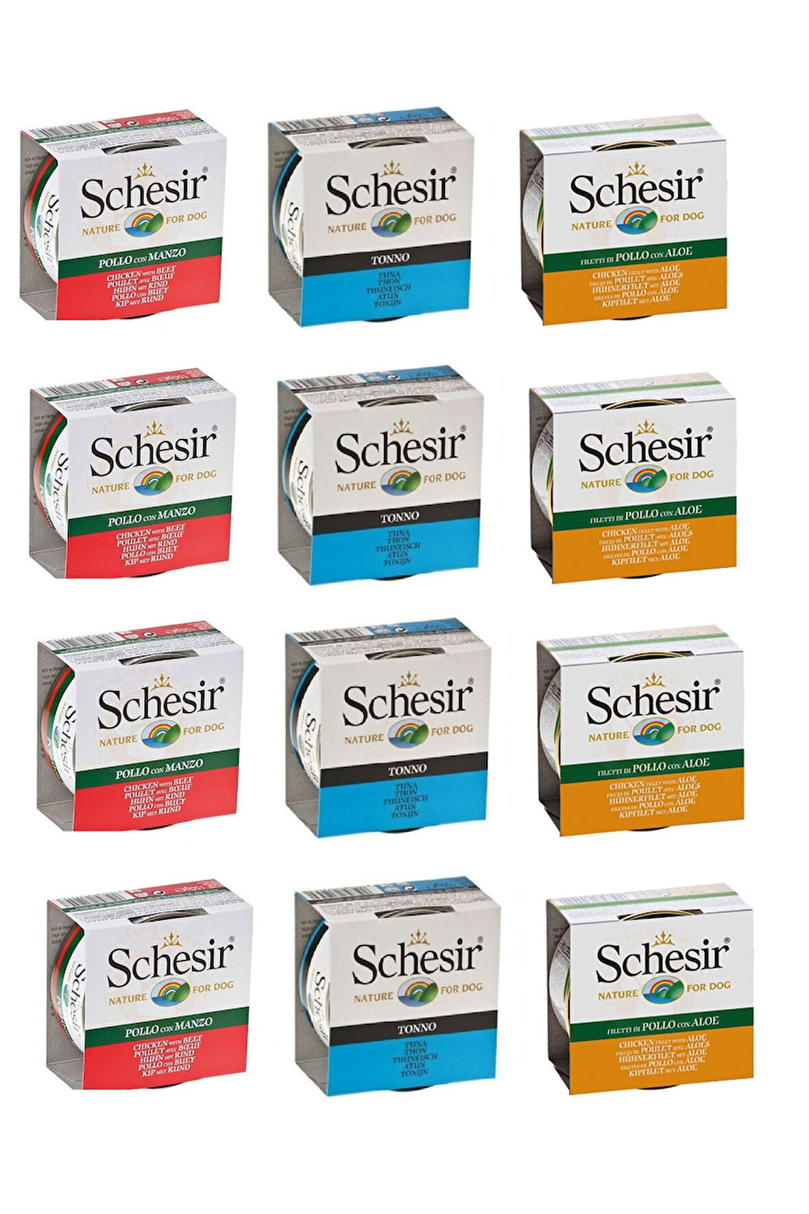 Schesir 3 Çeşit Karma Köpek Konservesi 150 Gr. X 12 Adet