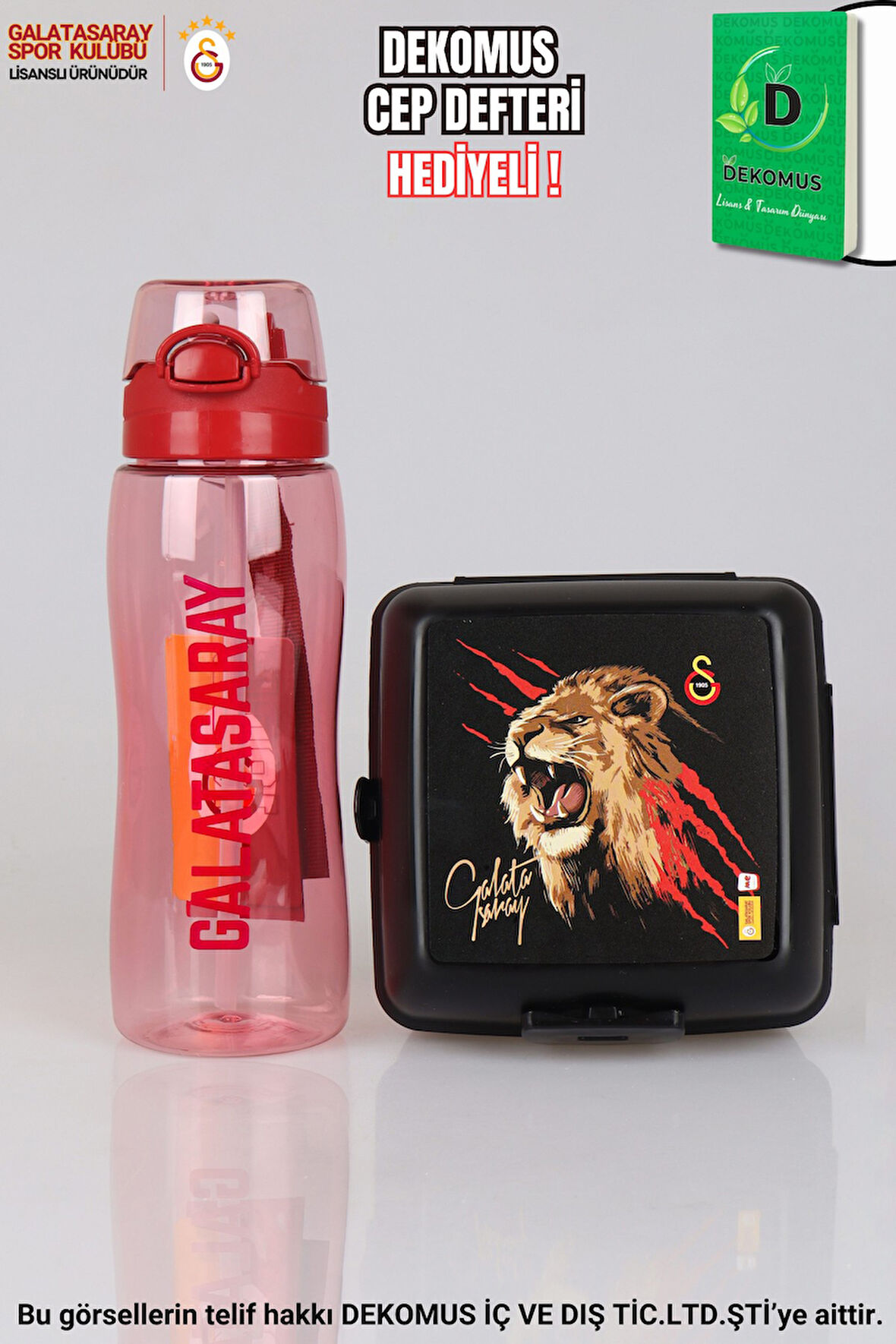"DEKOMUS CEP DEFTERİ HEDİYELİ" YENİ SEZON LİSANSLI GALATASARAY 700 ML MATARA VE 2 KATLI BESLENME KABI / LUNCH BOX SETİ