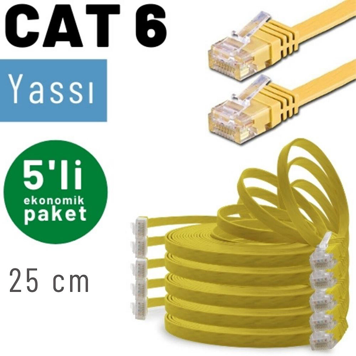 IRENIS 5 adet 25 cm CAT6 Kablo Yassı Ethernet Network Lan Ağ İnternet Kablosu