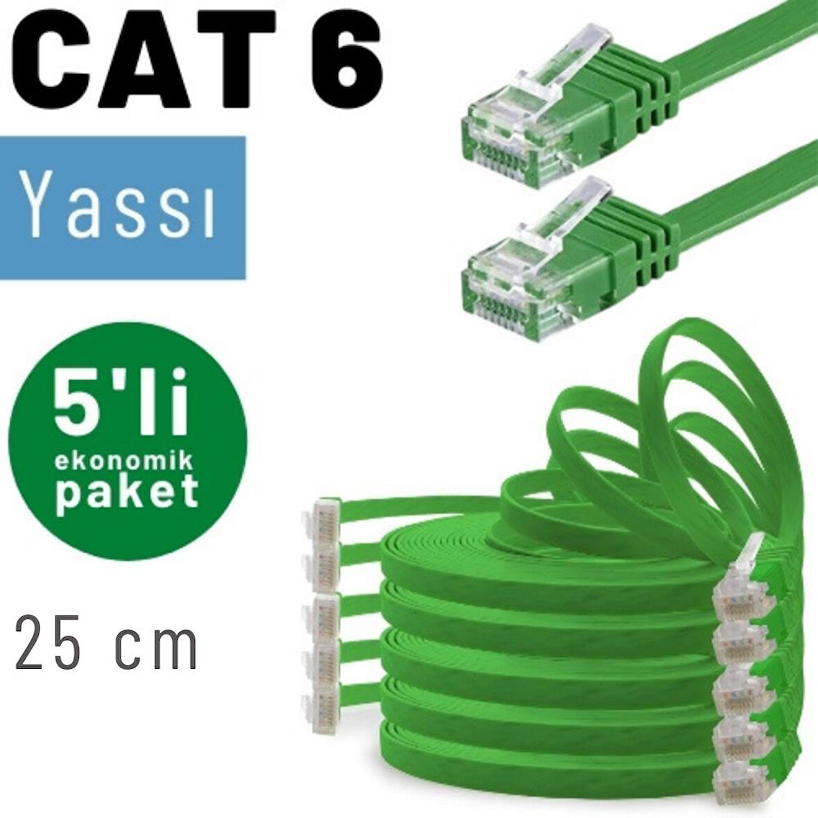 IRENIS 5 adet 25 cm CAT6 Kablo Yassı Ethernet Network Lan Ağ İnternet Kablosu