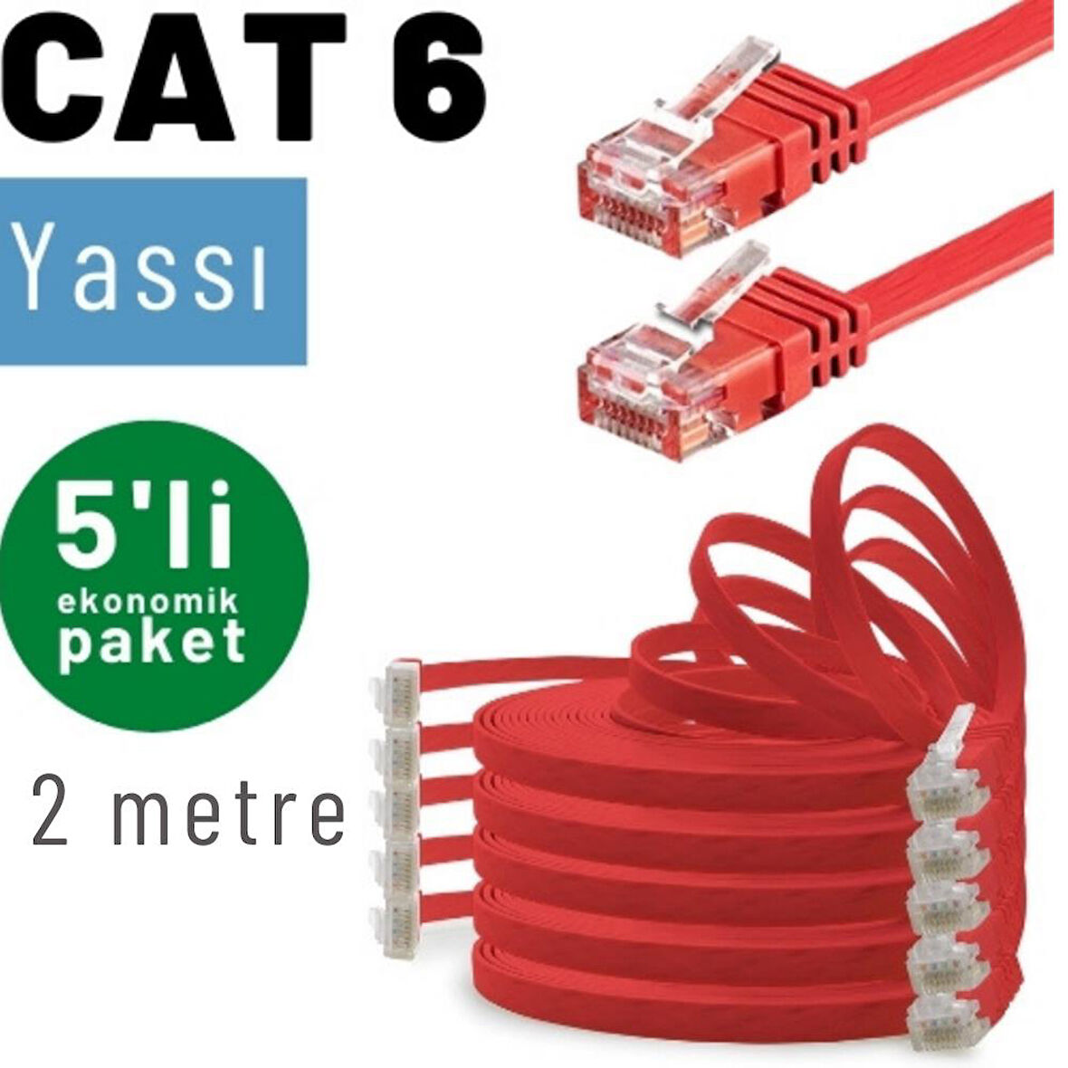 IRENIS 5 adet 2 metre CAT6 Kablo Yassı Ethernet Network Lan Ağ İnternet Kablosu