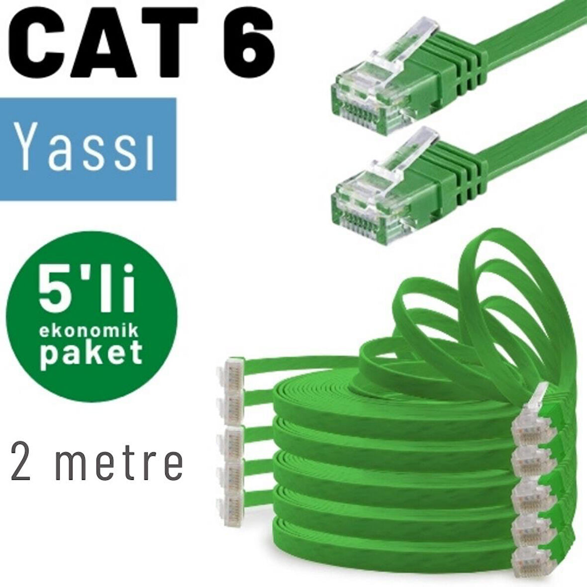 IRENIS 5 adet 2 metre CAT6 Kablo Yassı Ethernet Network Lan Ağ İnternet Kablosu